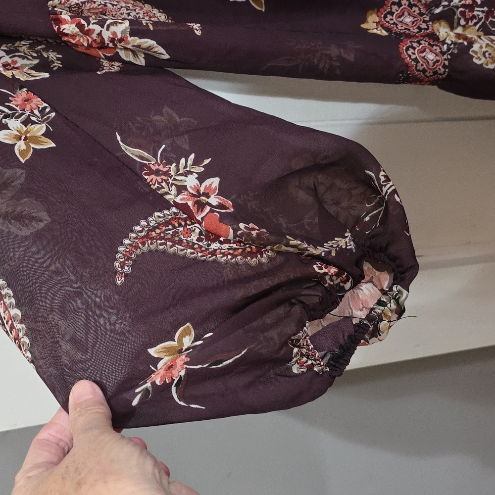 Signature By Robbie Bee Women's BoHo Dress Brown Fall Floral Lined Sz L EUC - Picture 6 of 14